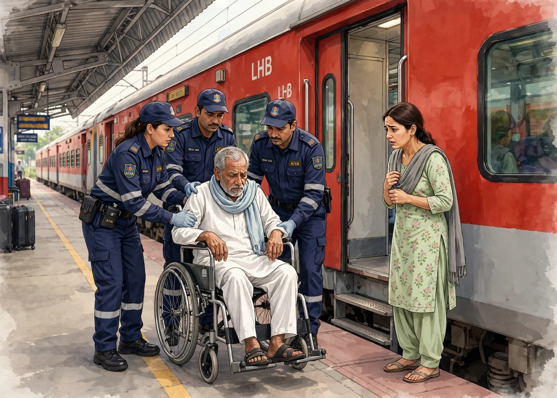 Step 3 — the patient is helped off the train onto a wheelchair or stretcher